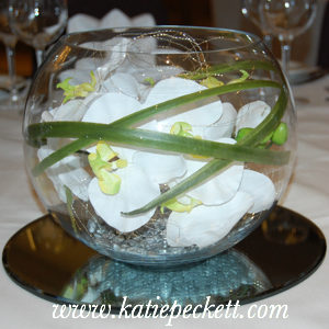 large fishbowl centrepiece wedding flowers Sheffield-white-orchid