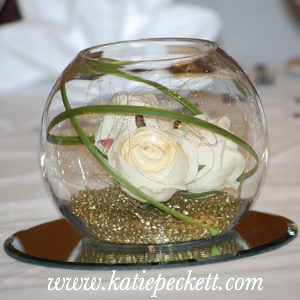 medium fishbowl centrepiece wedding flowers Sheffield cream roses