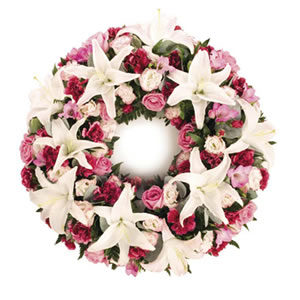 pink and white wreath Sheffield funeral flowers