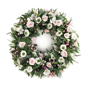 pink white wreath funeral flowers in Sheffield