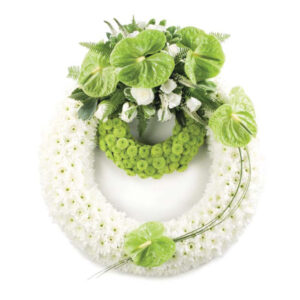 white and lime wreath Sheffield funeral flowers